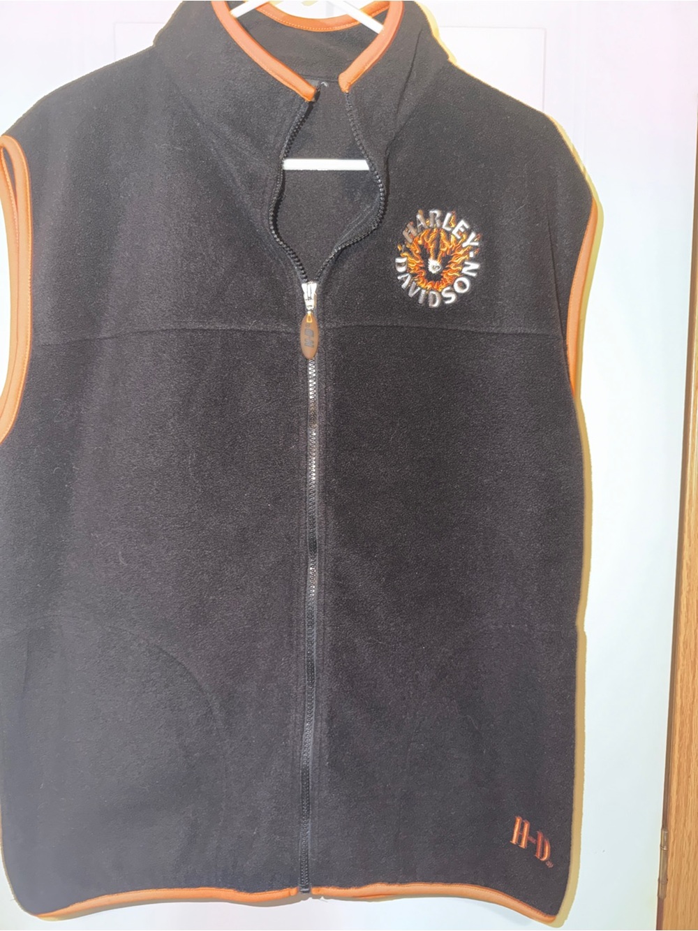 Harley-Davidson Black Fleece Zip-Up Vest with Orange Trim